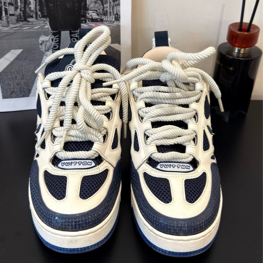 Lv 路易威登/Louis Vuitton Skate 皮革 圓頭系帶 低幫 時尚板鞋 男女同款 藍白 尺碼:7碼41碼-2