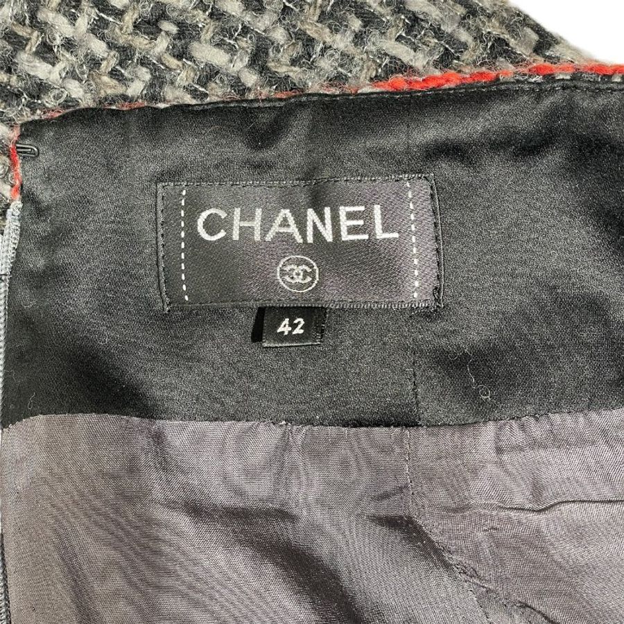 CHANEL 香奈兒 18A 海軍風粗花毛呢窄裙 羊毛混紡 灰色系 42-5