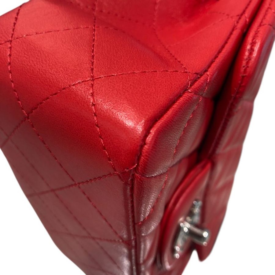 CHANEL香奈兒 MINI SQUARE CLASSIC FLAP BAG 紅色 羊皮 銀釦-6