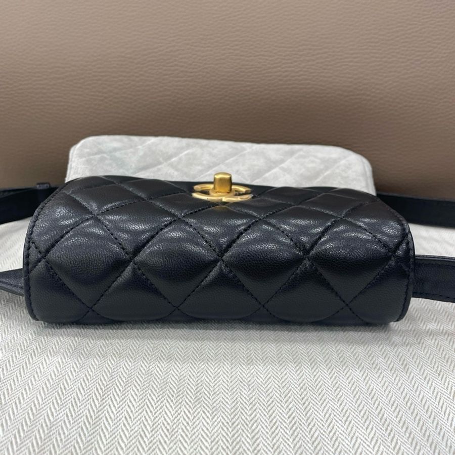 Chanel香奈兒25A灰色麂皮拼黑色皮蓋雙C單肩包斜挎包-6