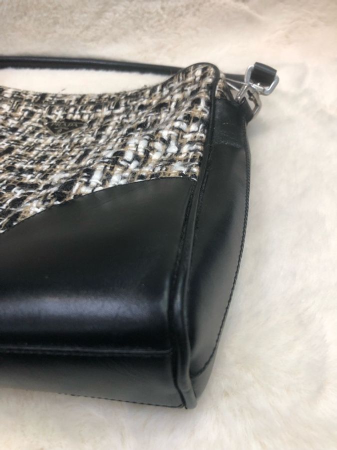 Prada Tweed 料 拼皮上肩袋 XC676-12