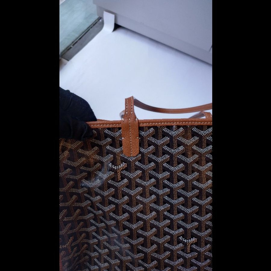 Goyard 焦糖皮邊黑底印花帆布大方托特包 Hardy-6