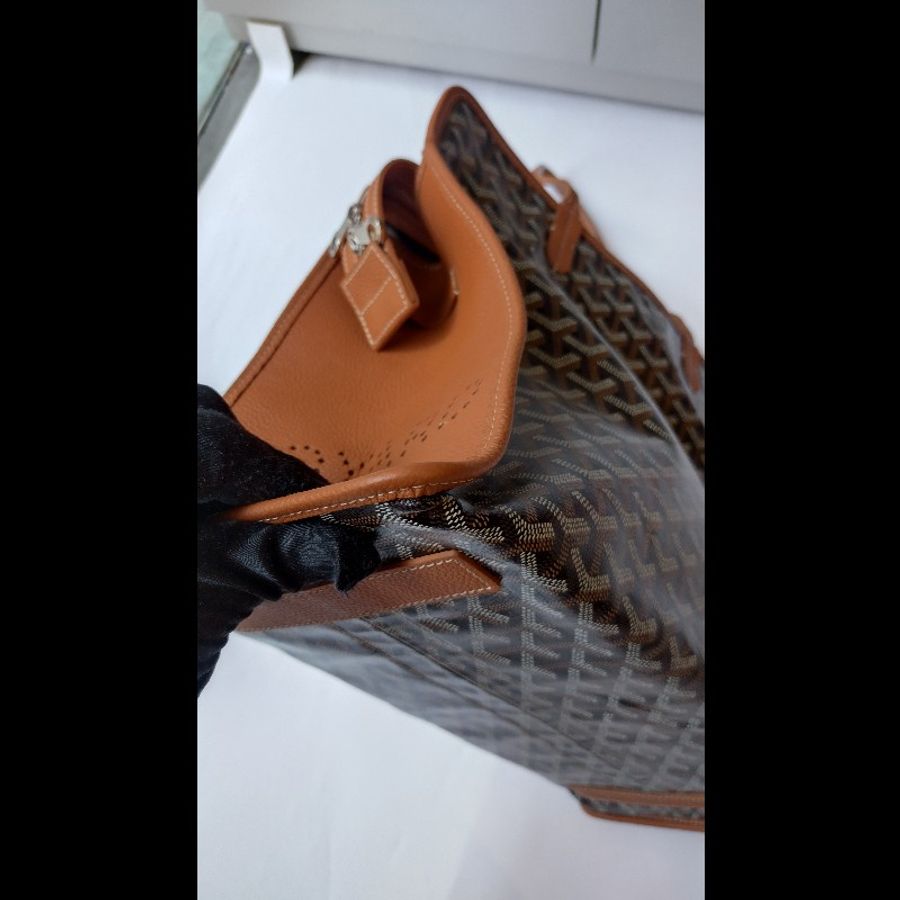 Goyard 焦糖皮邊黑底印花帆布大方托特包 Hardy-11