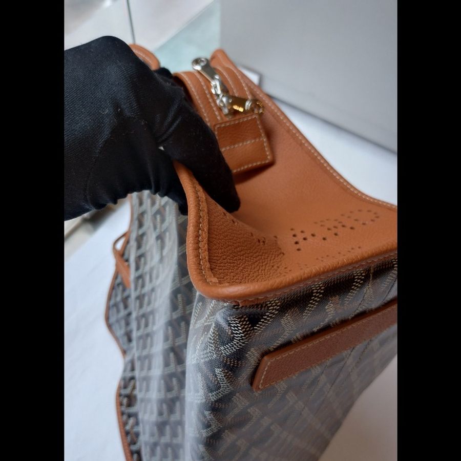 Goyard 焦糖皮邊黑底印花帆布大方托特包 Hardy-12