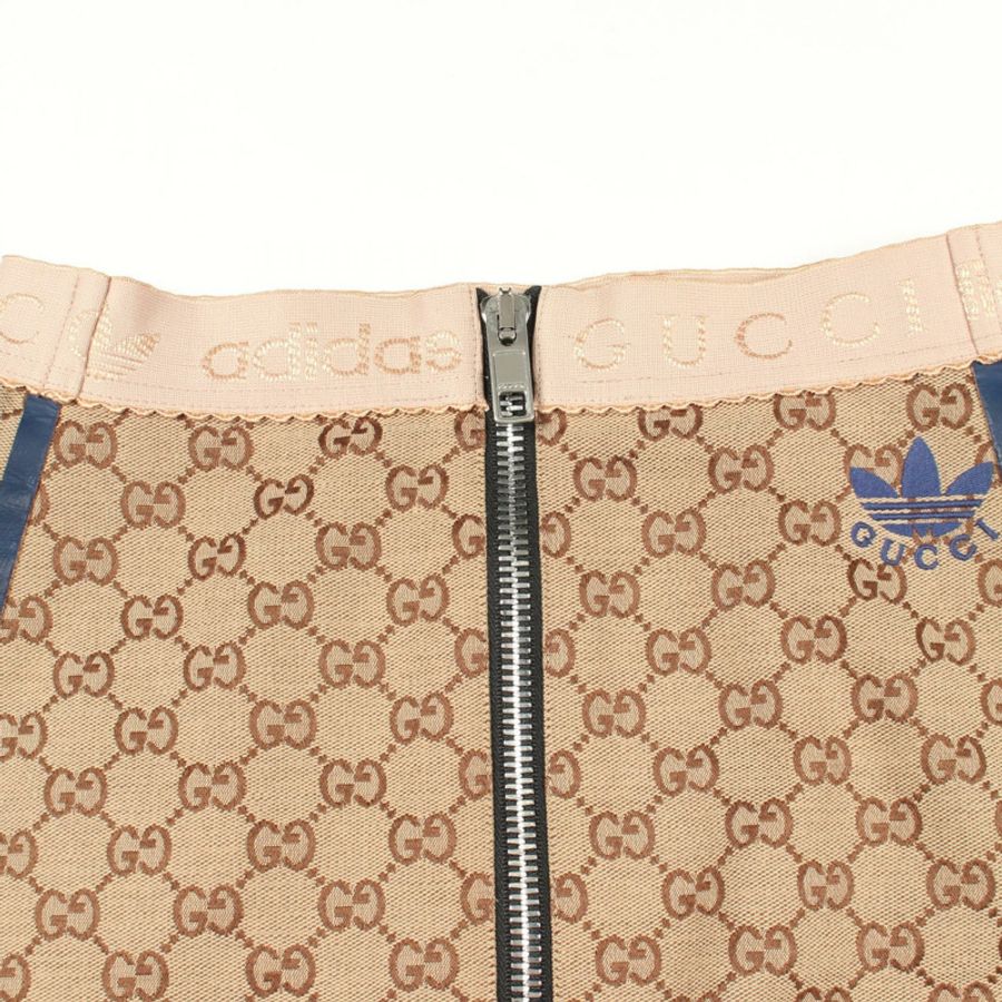 GUCCI adidas GG帆布半身裙,棉質,米色/海軍藍,二手女款,38碼-4