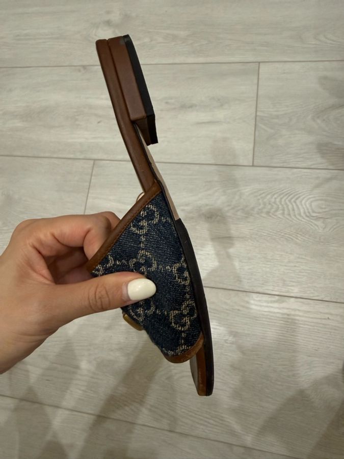 gucci古馳牛仔布百搭平底拖鞋37-3
