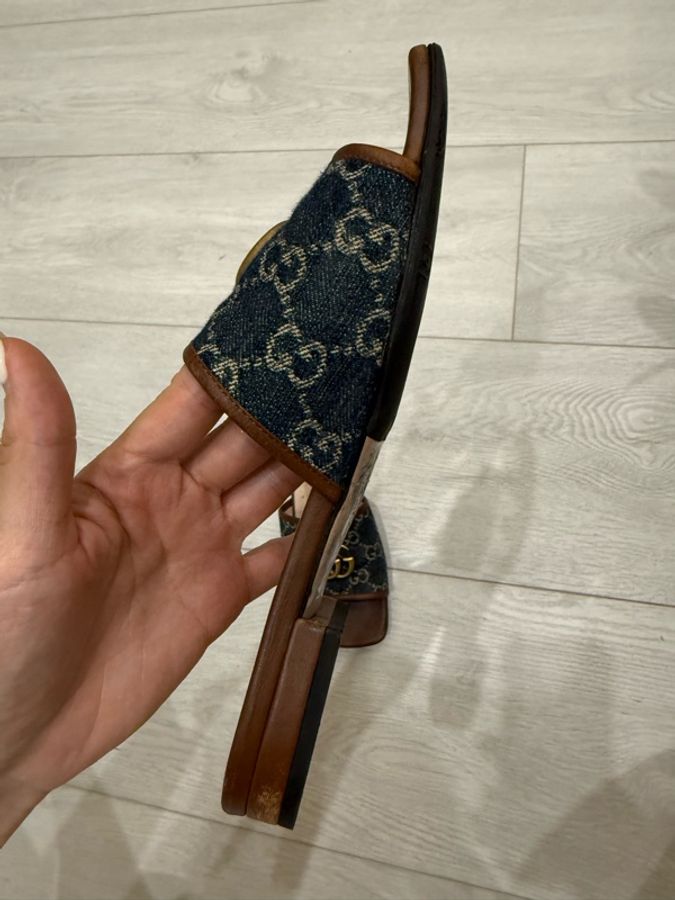 gucci古馳牛仔布百搭平底拖鞋37-4