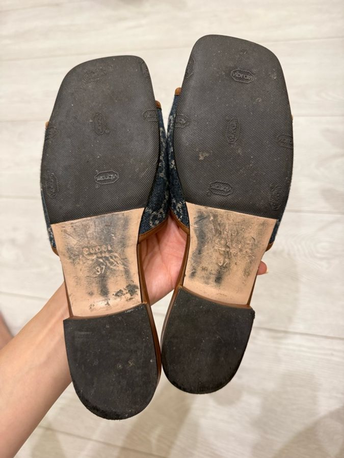 gucci古馳牛仔布百搭平底拖鞋37-5