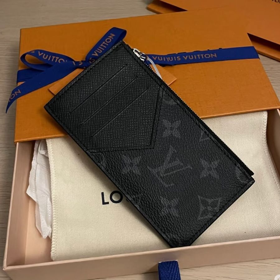 LV 黑色老花牛皮 卡夾零錢包-0