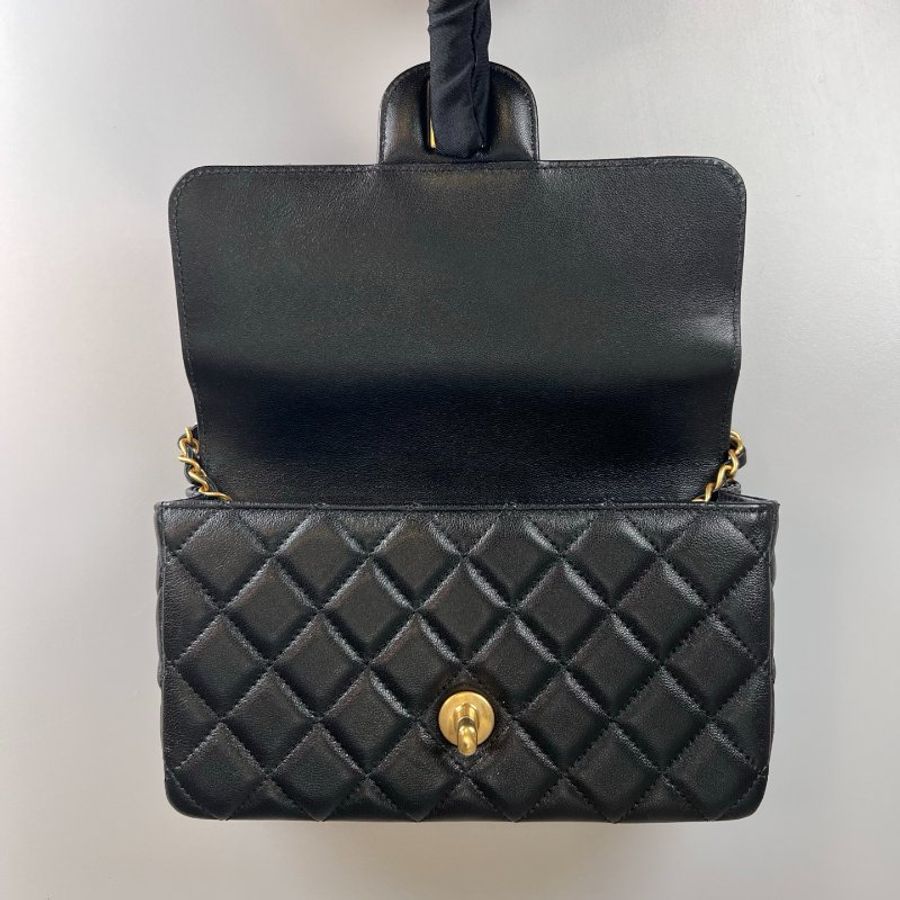 CHANEL CF金提把TOP HANDLE包 黑羊皮-5