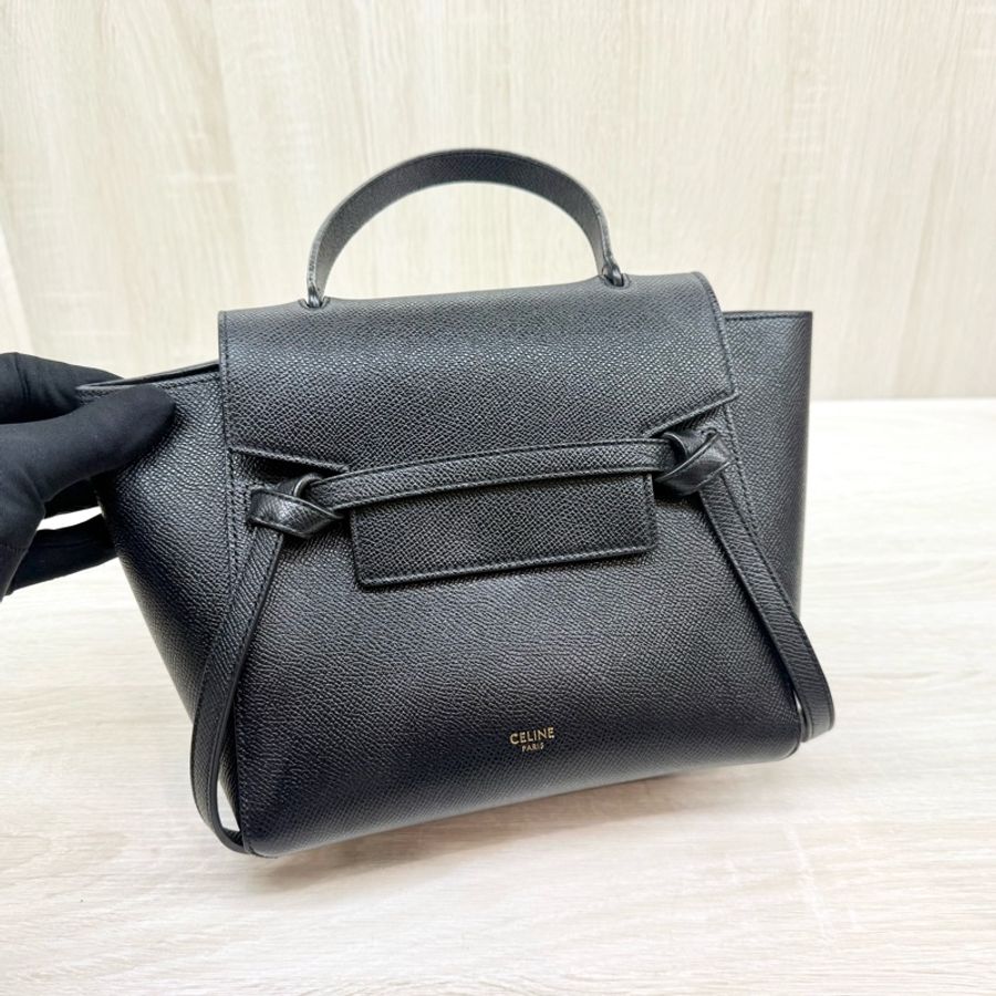 CELINE🖤黑色牛皮NANO BELT鯰魚側背包189003ZVA-7