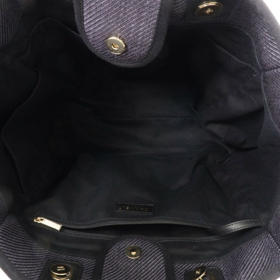 CHANEL 帆布/牛皮皮革Deauville Tote Bag鏈帶肩背袋-4