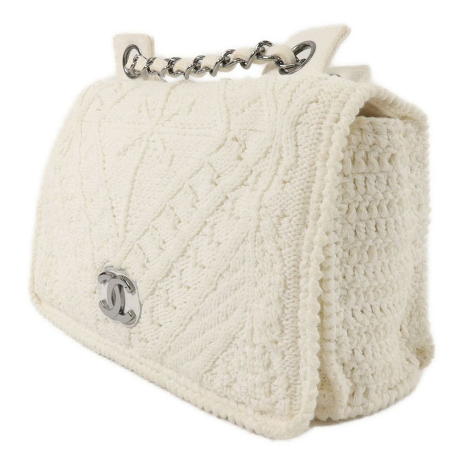 CHANEL Knit Ivory Crochet Kint Chain Shoulder鏈帶肩背袋-2