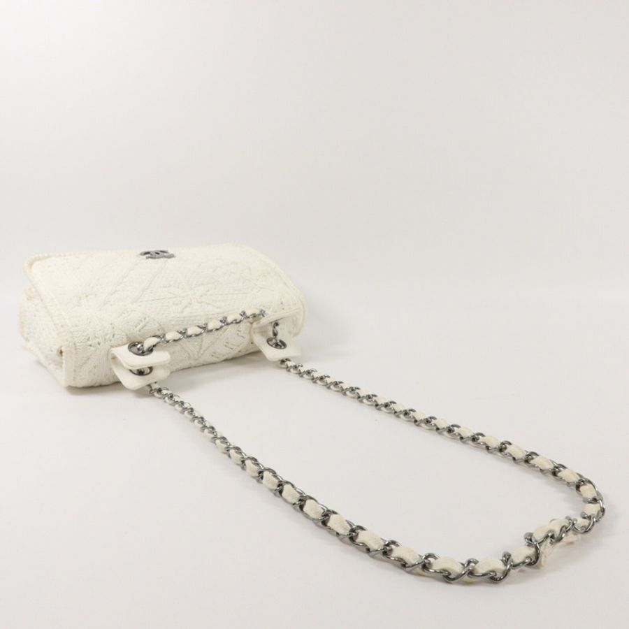 CHANEL Knit Ivory Crochet Kint Chain Shoulder鏈帶肩背袋-9