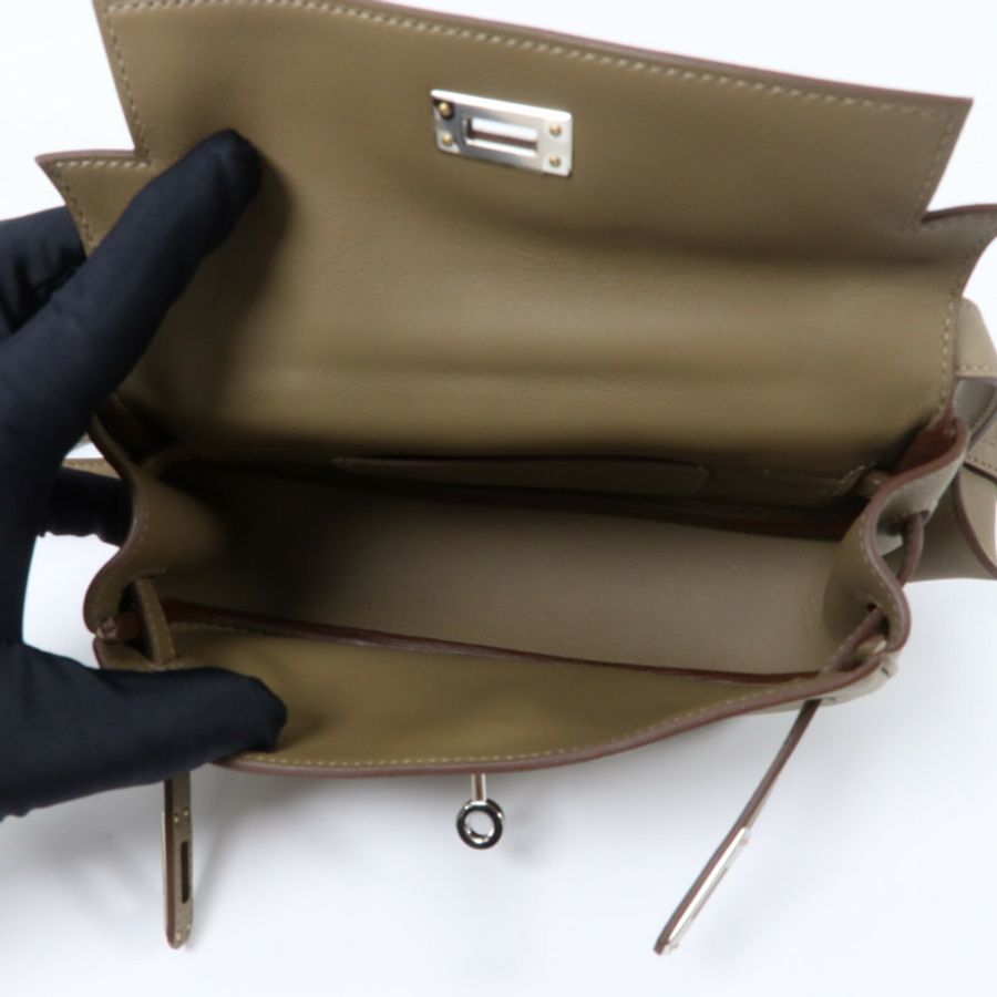 HERMES Swift皮革Kelly Moove銀扣肩背袋Etoupe-4