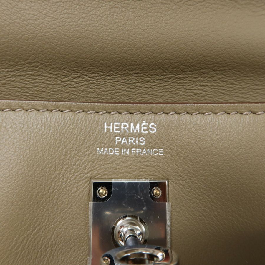 HERMES Swift皮革Kelly Moove銀扣肩背袋Etoupe-5