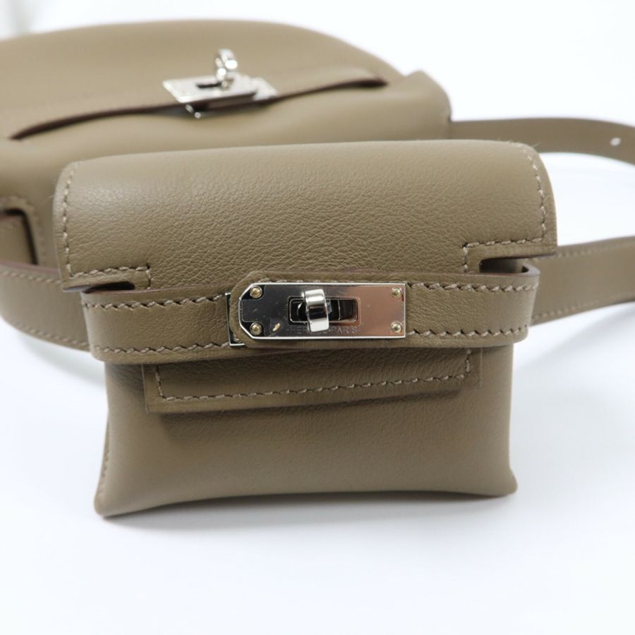 HERMES Swift皮革Kelly Moove銀扣肩背袋Etoupe-7