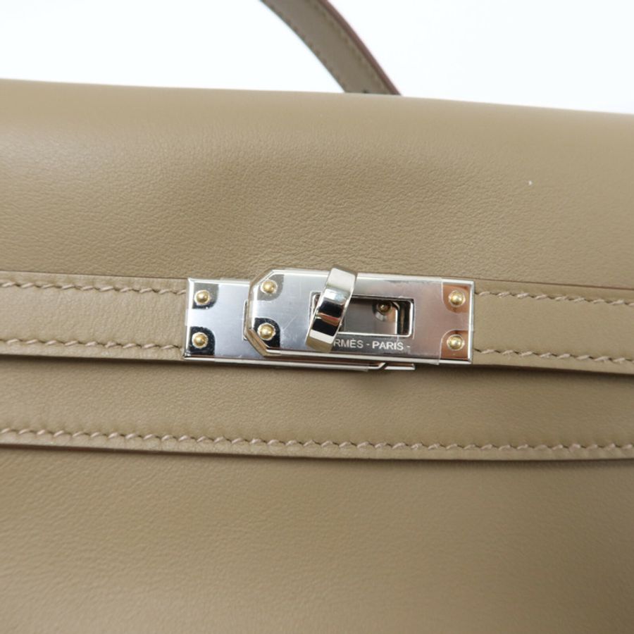 HERMES Swift皮革Kelly Moove銀扣肩背袋Etoupe-10