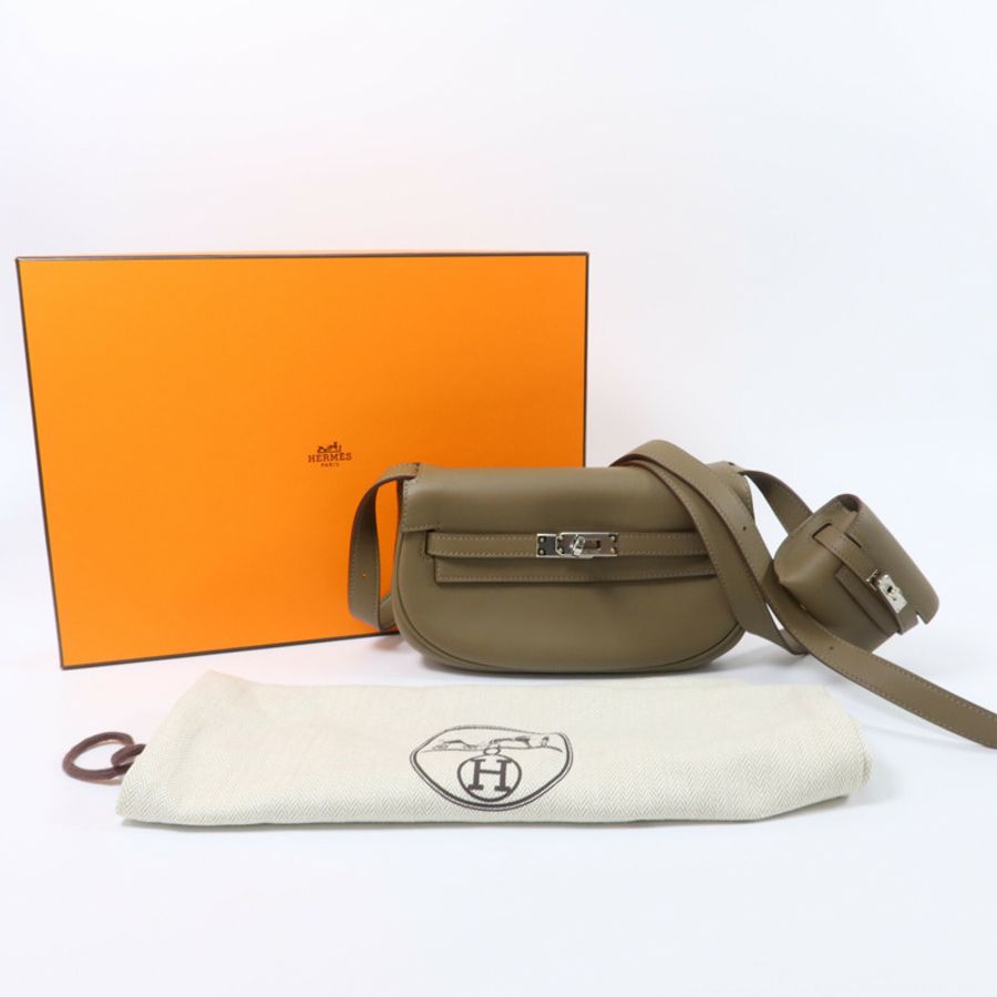 HERMES Swift皮革Kelly Moove銀扣肩背袋Etoupe-12