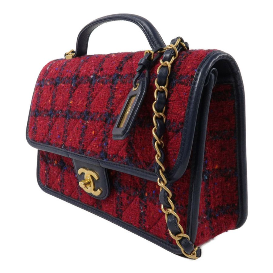 CHANEL Tweed Top Handle Flap Bag鏈帶肩背袋-2