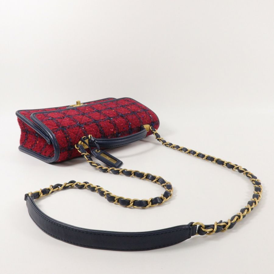 CHANEL Tweed Top Handle Flap Bag鏈帶肩背袋-8