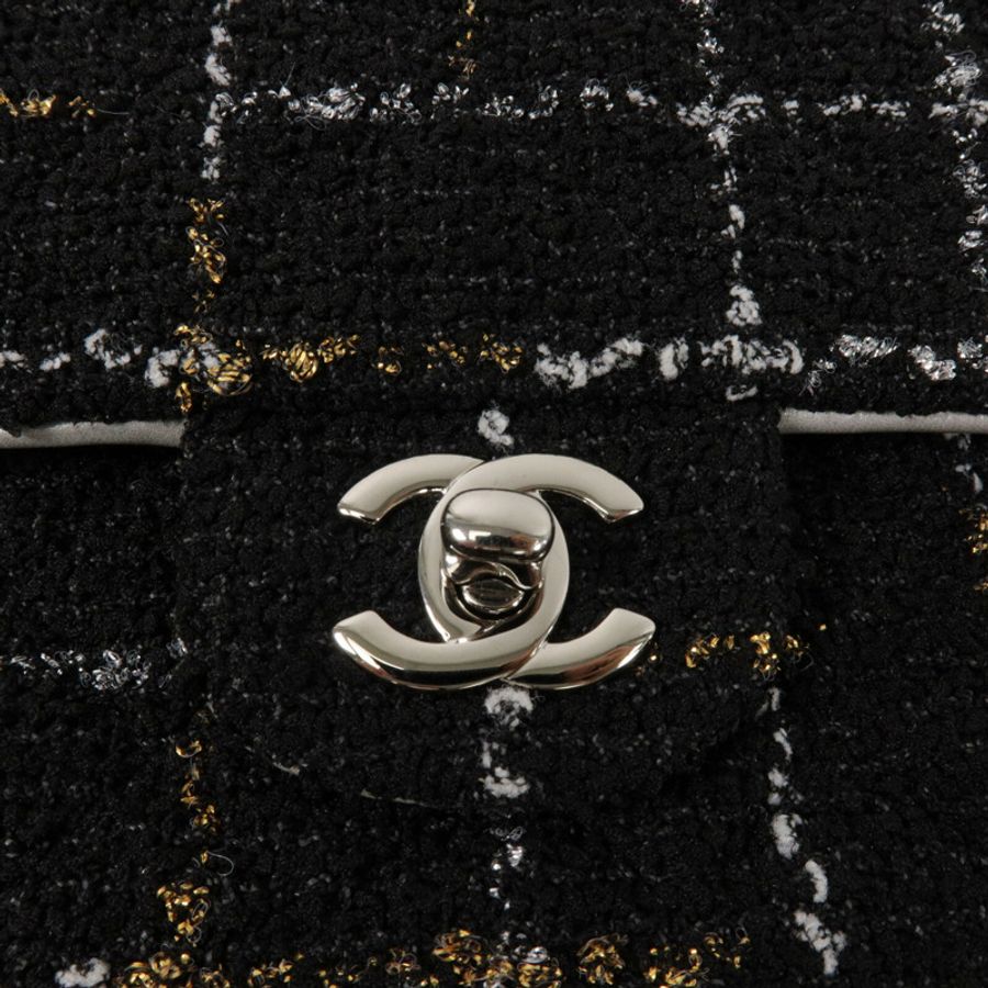 CHANEL Tweed/牛皮皮革Classic Flap Tweed鏈帶肩背袋-5