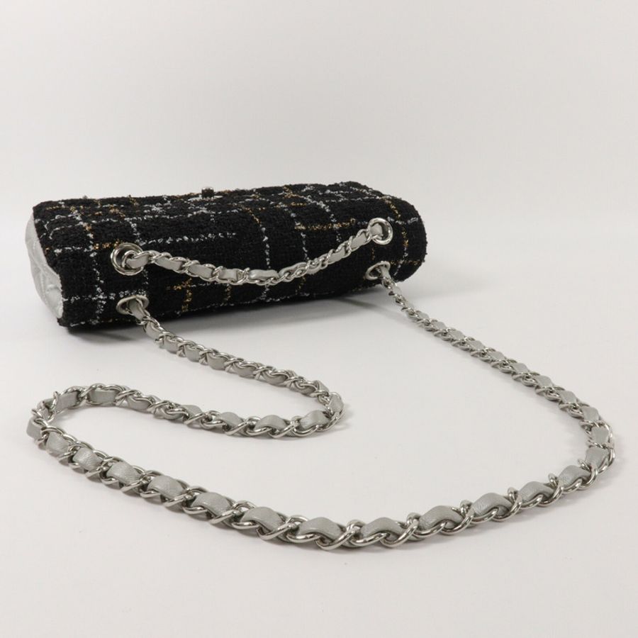 CHANEL Tweed/牛皮皮革Classic Flap Tweed鏈帶肩背袋-10