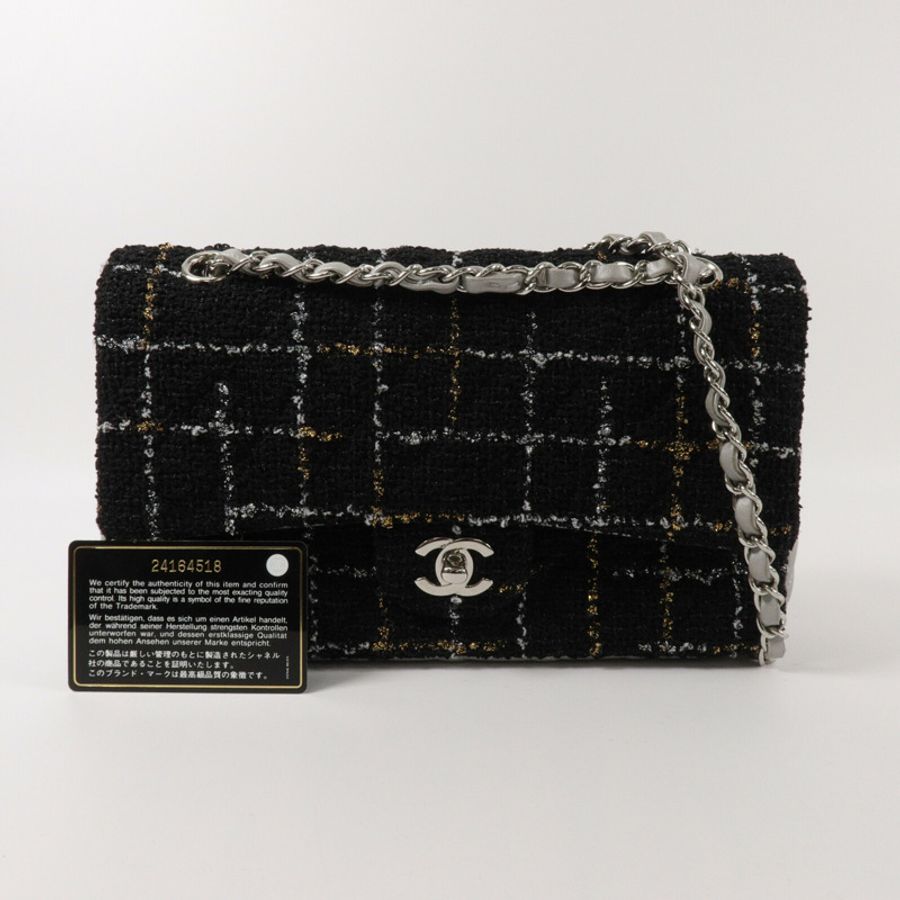 CHANEL Tweed/牛皮皮革Classic Flap Tweed鏈帶肩背袋-11