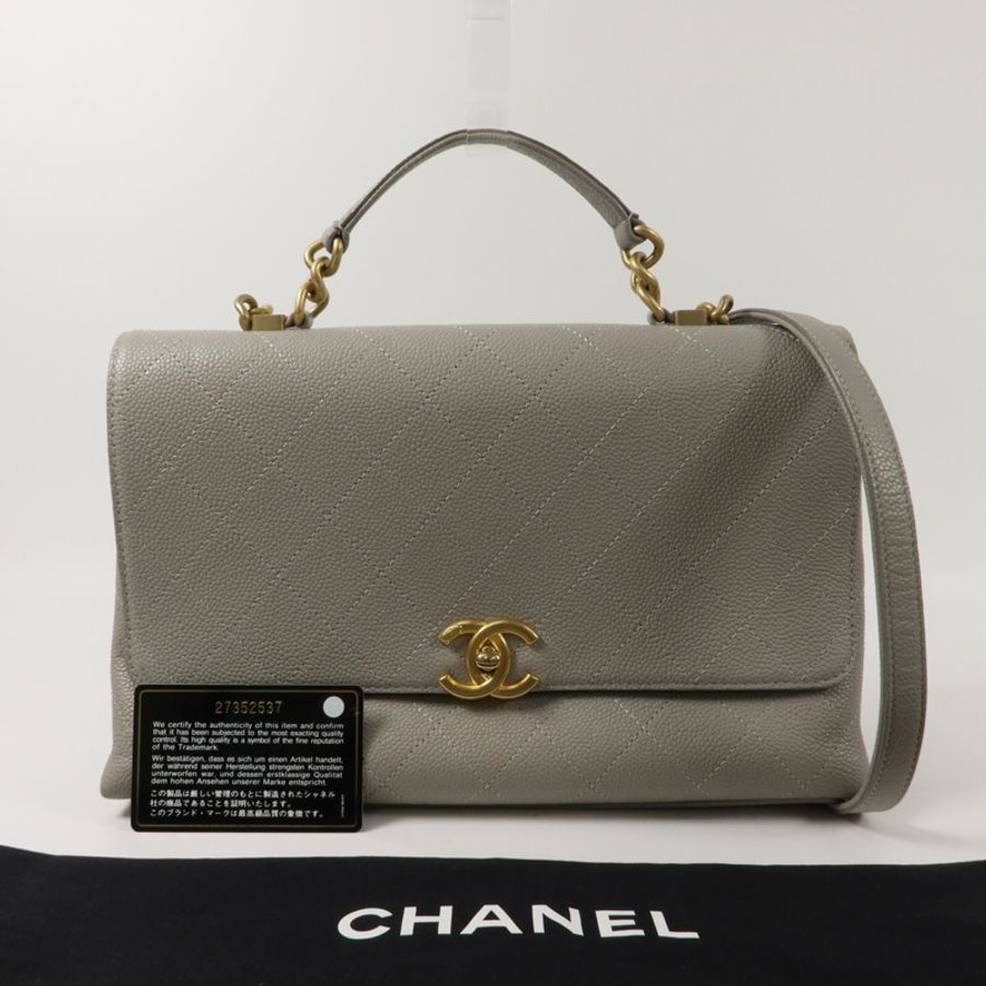 CHANEL 牛皮皮革Chain Shoulder鏈帶手挽肩背兩用袋-10