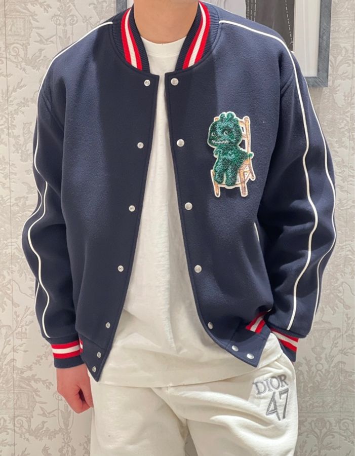 DIOR✨OTANI 聯名小恐龍羊毛棒球外套 #S-0