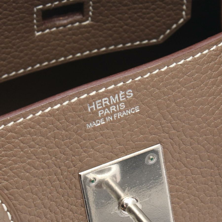 愛馬仕 Birkin 30 手提包 Clemence 皮革 灰色 Etoupe 灰色 SHW 二手 女士 R-3