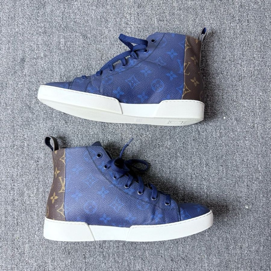 Louis Vuitton 路易威登 LV 藍棕拼色老花滿印LOGO高幫板鞋 尺碼:39碼-3