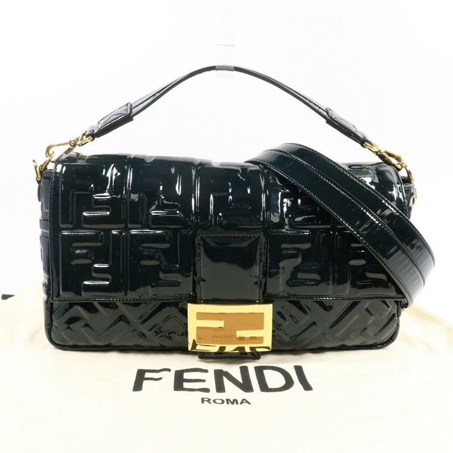 FENDI 漆皮皮革Baguette Large手挽肩背兩用袋-10