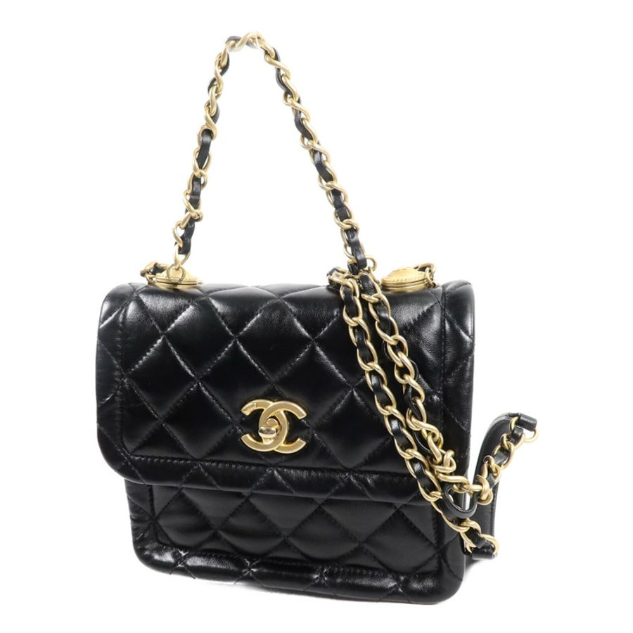 CHANEL 羊皮皮革Coco Mark Square Flap鏈帶手挽肩背兩用袋-2