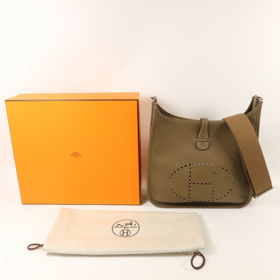 HERMES Clemence皮革Evelyne PM肩背袋Etoupe-10