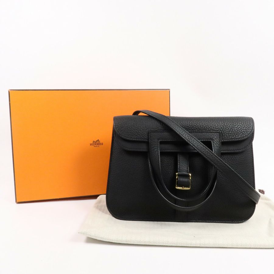 HERMES Clemence皮革Halzan 25手挽肩背兩用袋Noir-9