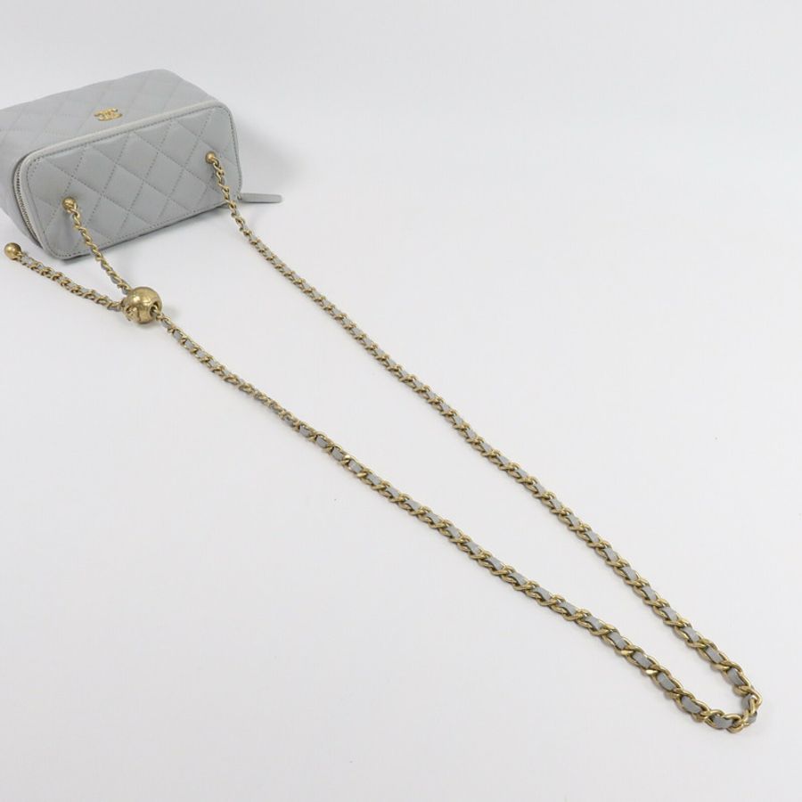 CHANEL 羊皮皮革Vanity Case With Gold Ball鏈帶手挽肩背兩用袋-9