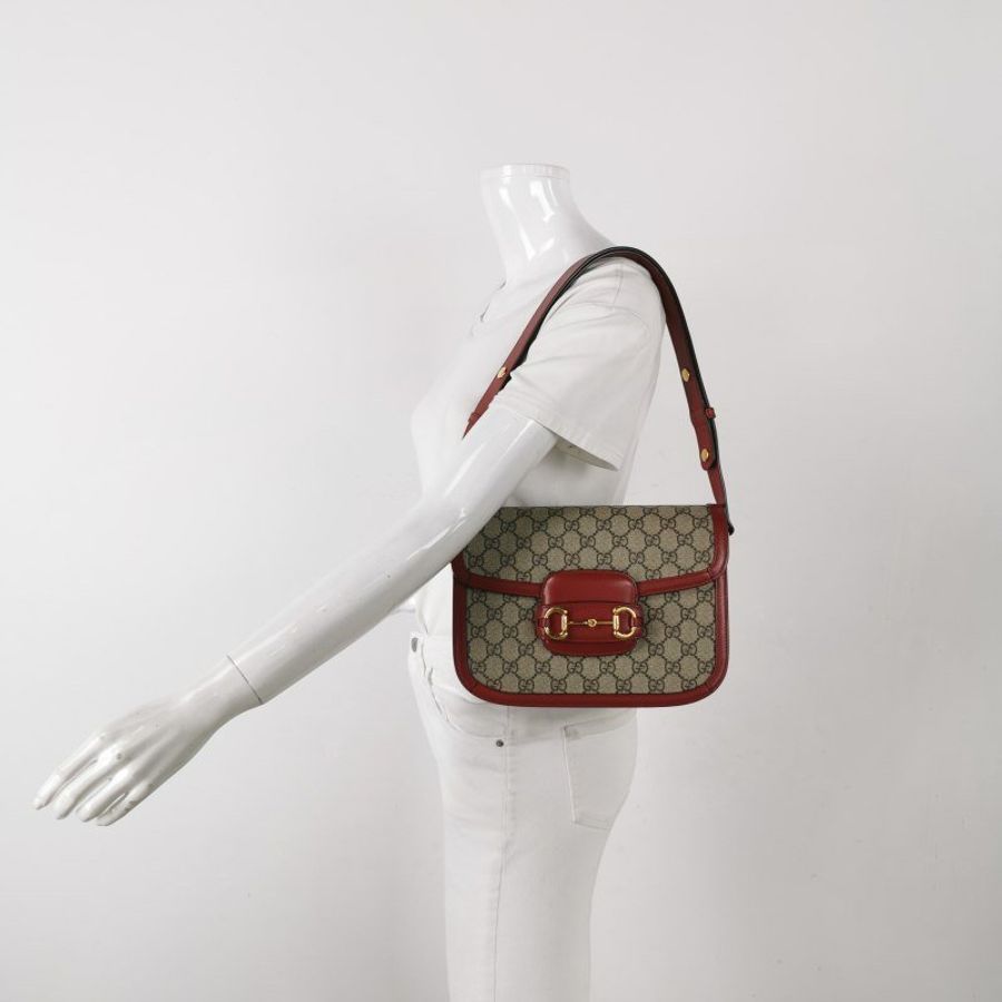 Gucci 1955小號牛皮GG老花馬銜扣單肩包-1