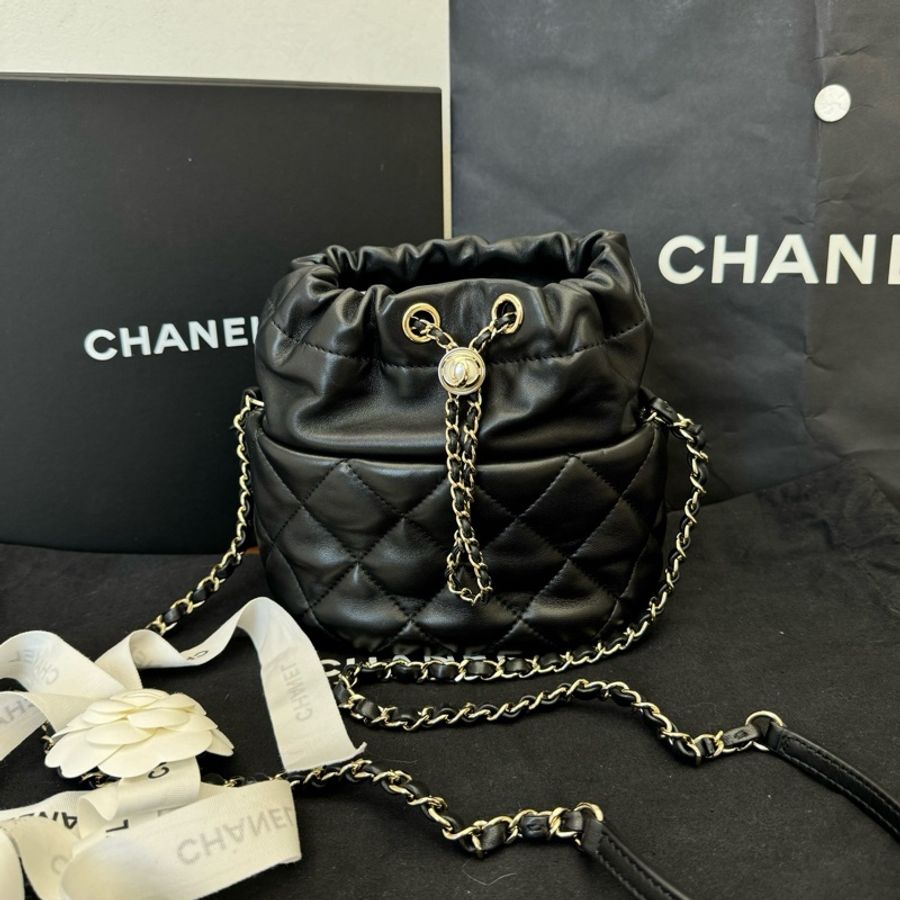 香奈兒/Chanel/黑金珍珠/羊皮水桶包/鏈條包/99新-2