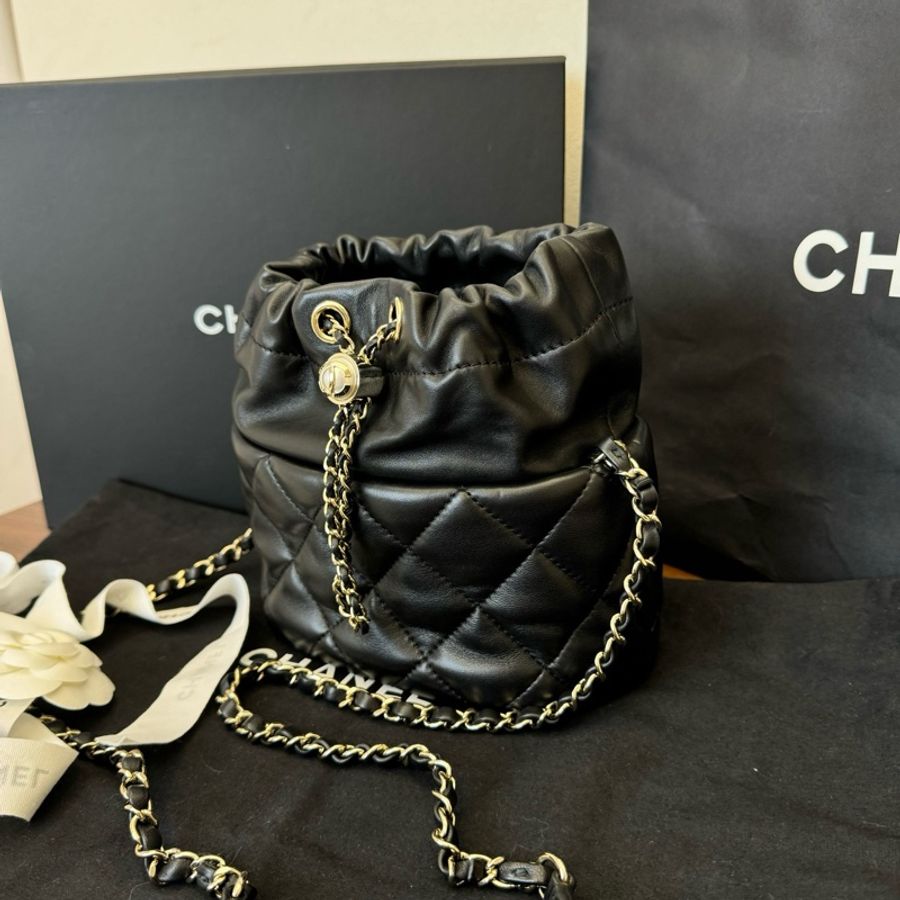 香奈兒/Chanel/黑金珍珠/羊皮水桶包/鏈條包/99新-3