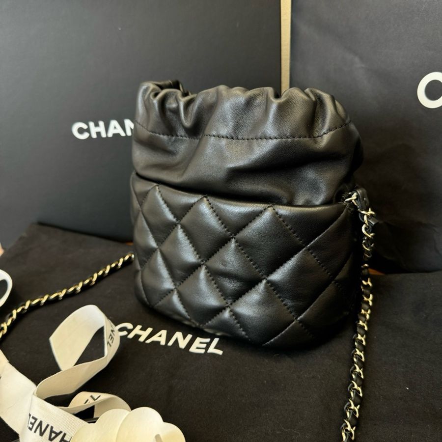 香奈兒/Chanel/黑金珍珠/羊皮水桶包/鏈條包/99新-6