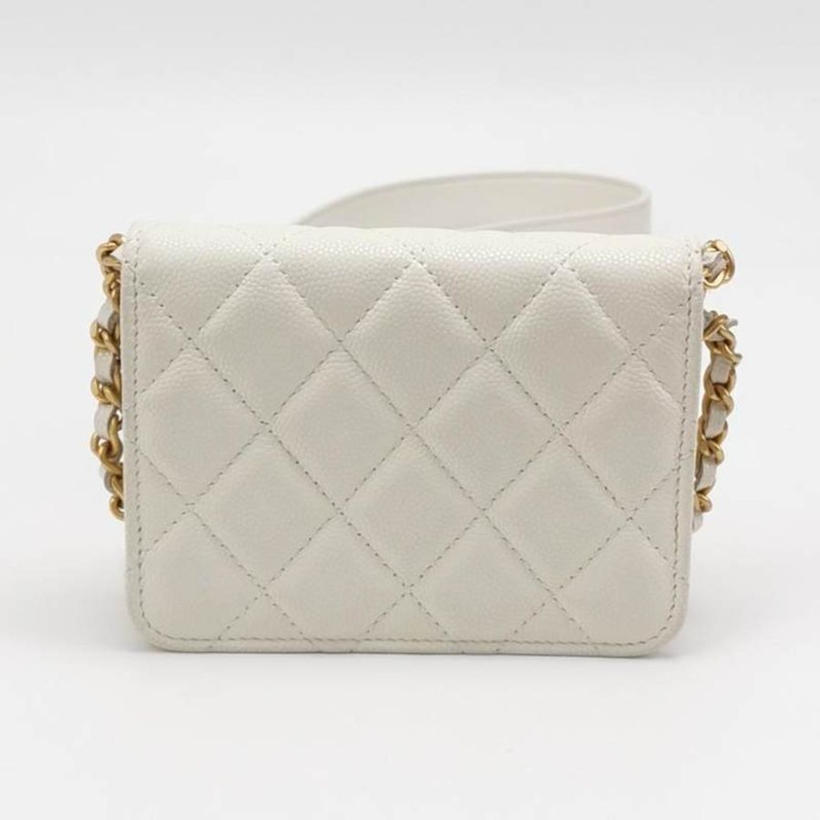 Chanel 牛皮純色菱格絎縫雙C logo金幣單肩包-4