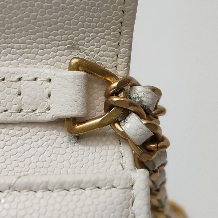 Chanel 牛皮純色菱格絎縫雙C logo金幣單肩包-13