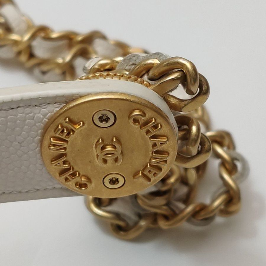 Chanel 牛皮純色菱格絎縫雙C logo金幣單肩包-14