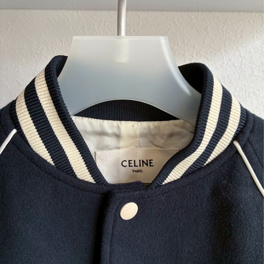 Celine 深藍/白logo棒球外套34-1