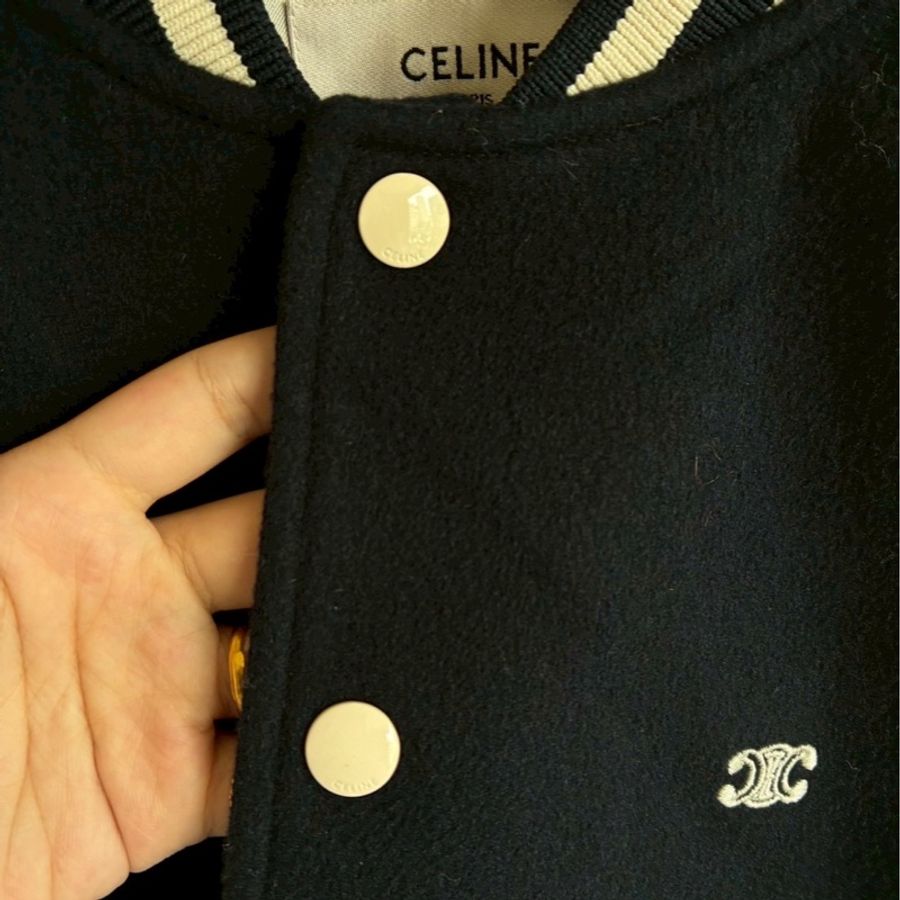 Celine 深藍/白logo棒球外套34-5