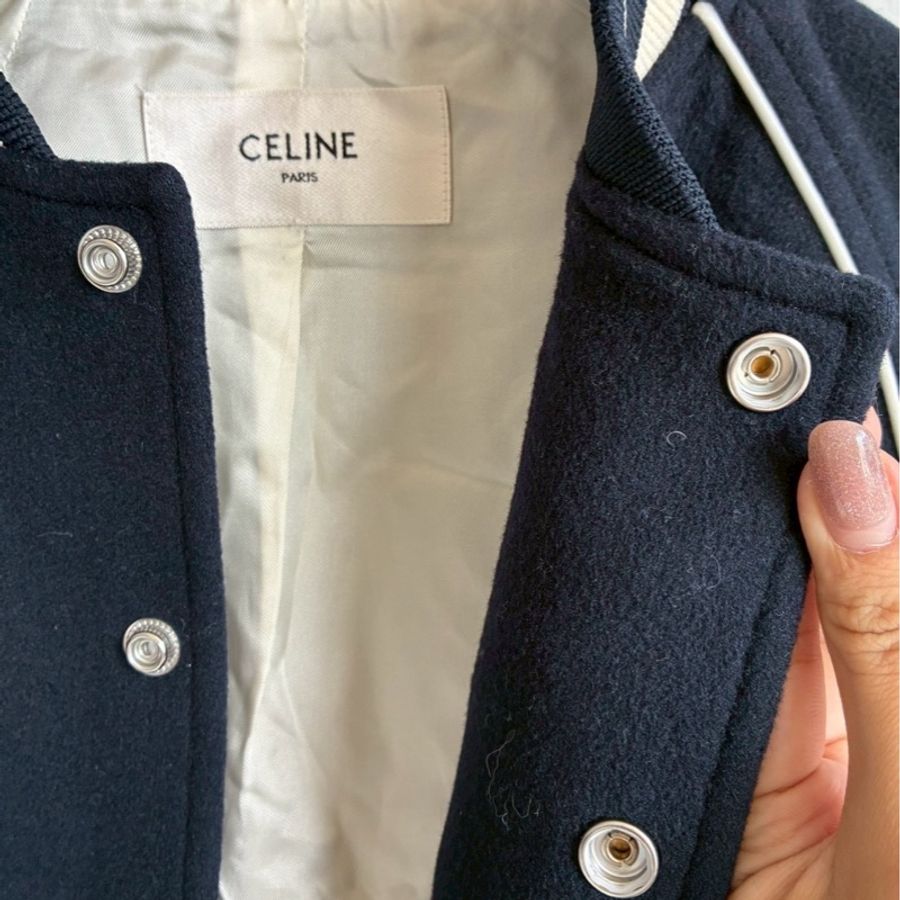 Celine 深藍/白logo棒球外套34-24