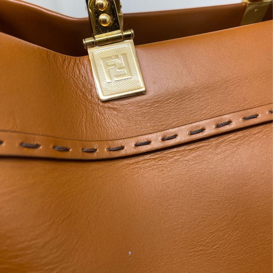 Fendi /GooMorin Vintage 古髦寧 焦糖色sunshine全皮手提托特包 成色:98新-3