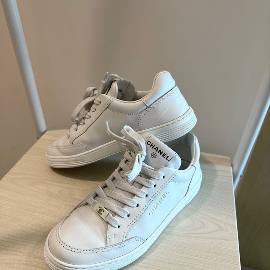 Chanel 白色 金屬CC logo 小白鞋38.5碼-1