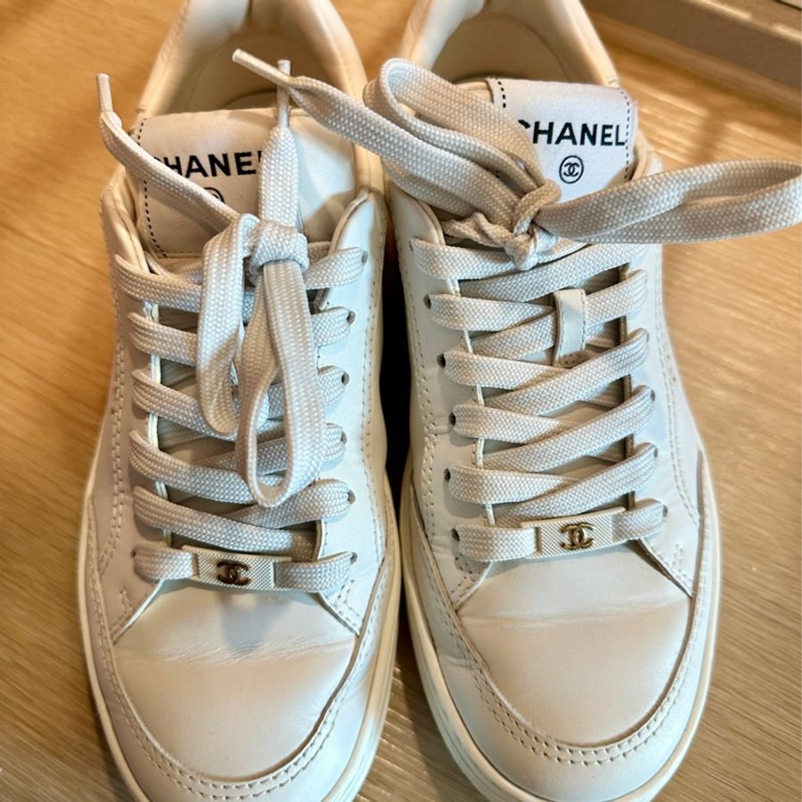 Chanel 白色 金屬CC logo 小白鞋38.5碼-4